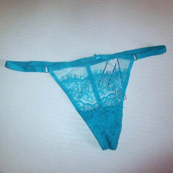 VICTORIA SECRET Dream Angels Lace Mesh V-String Thong Panty S Bright Green Aqua - Picture 3 of 4